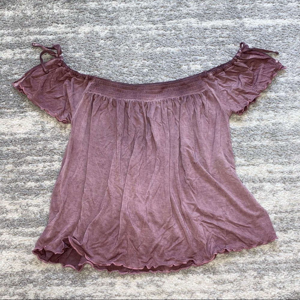 Aerie Off the Shoulder Tie Shoulder Ombré Shirt.  Size Medium. Dusty Rose Top